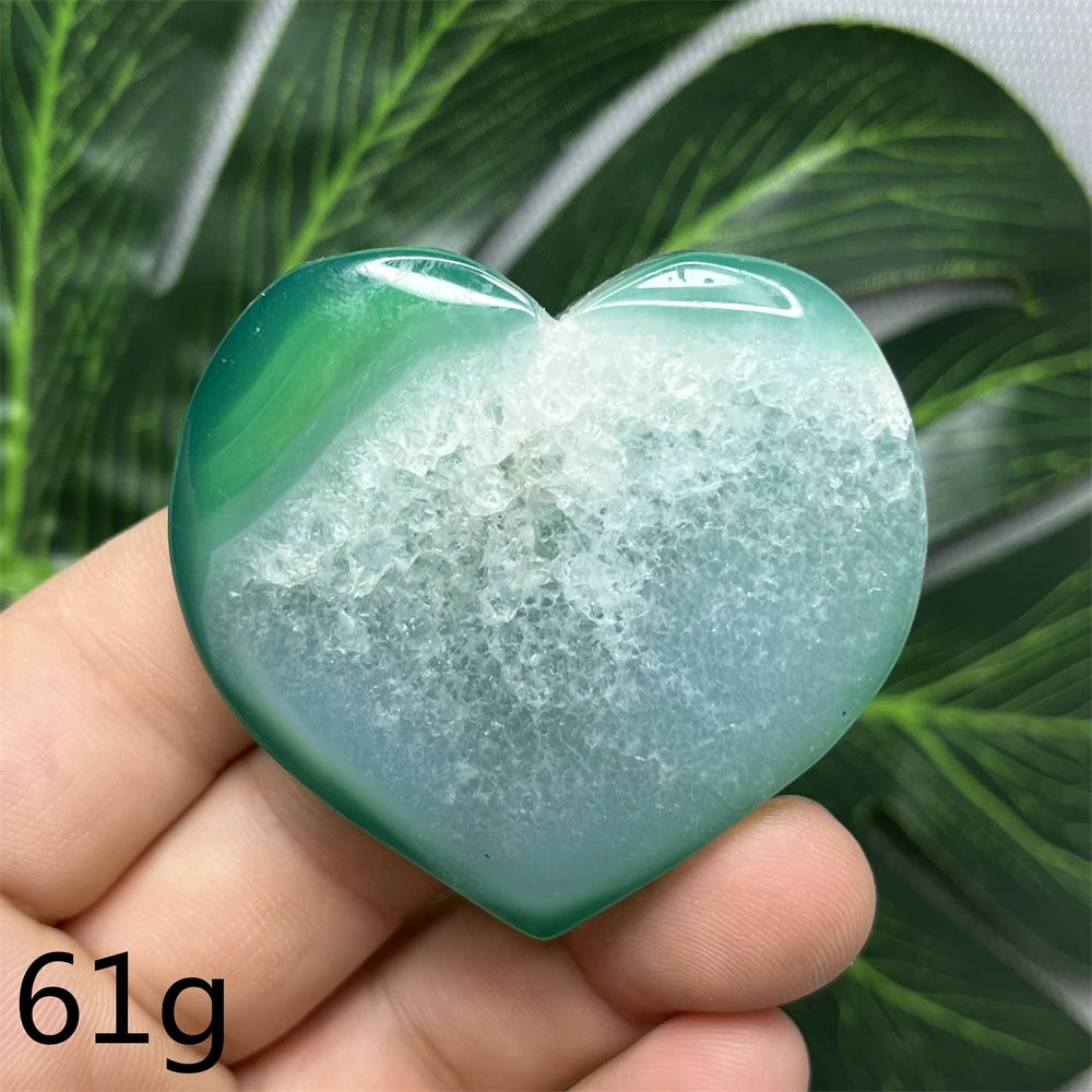 Green Cherry Blossom Agate Hearts