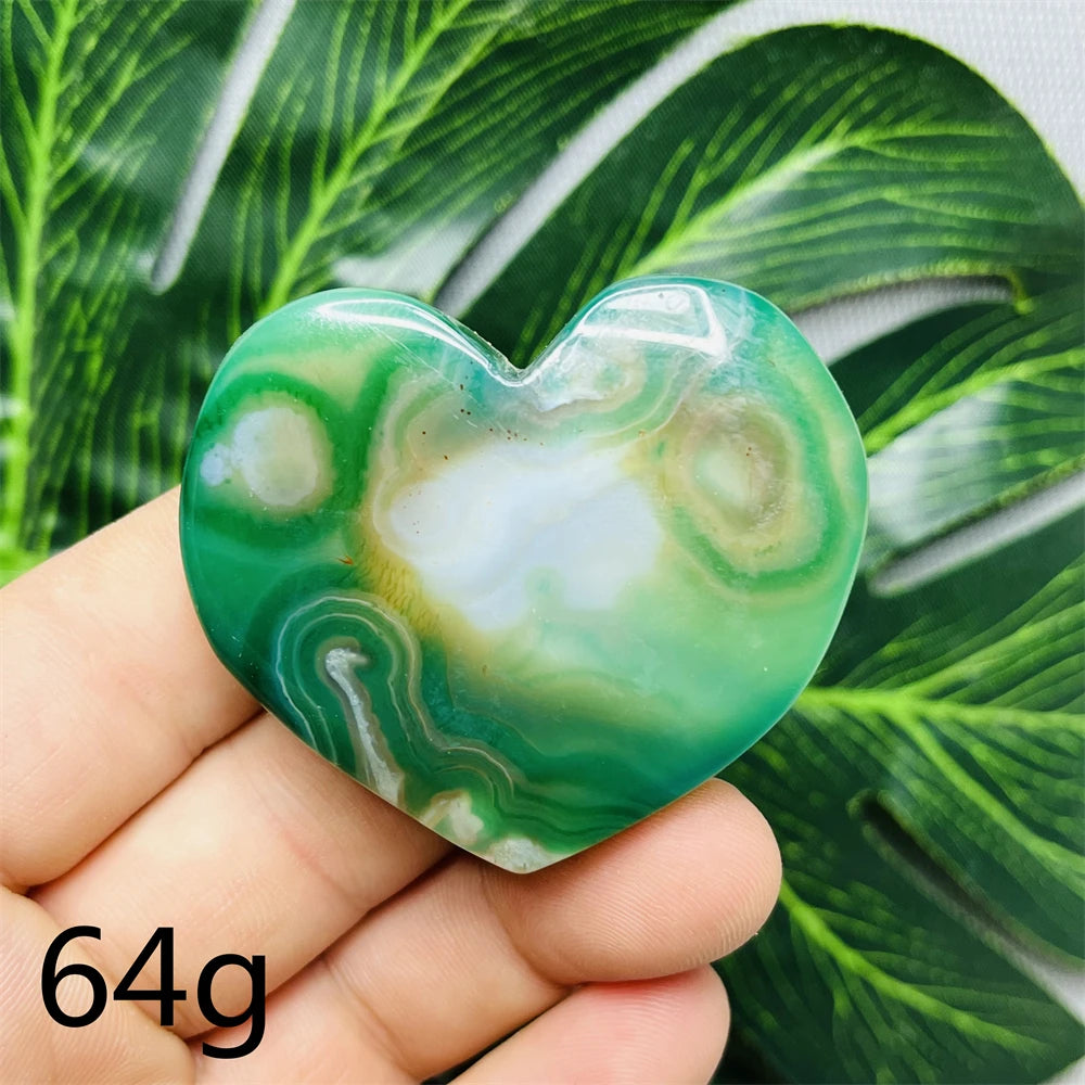 Green Cherry Blossom Agate Hearts