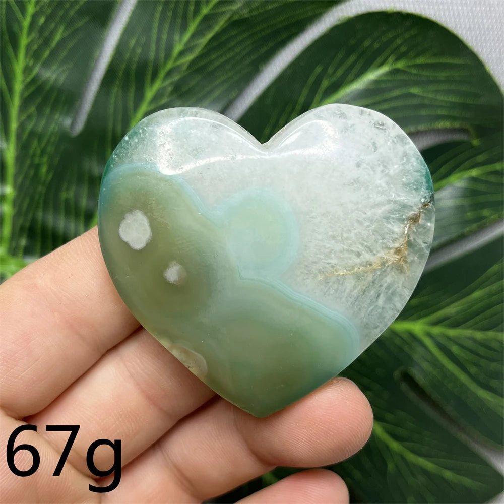 Green Cherry Blossom Agate Hearts