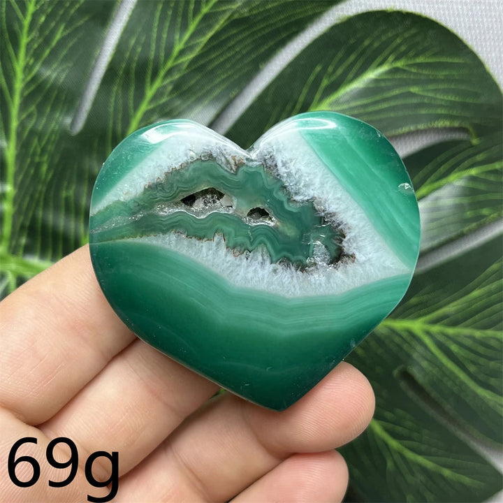 Green Cherry Blossom Agate Hearts