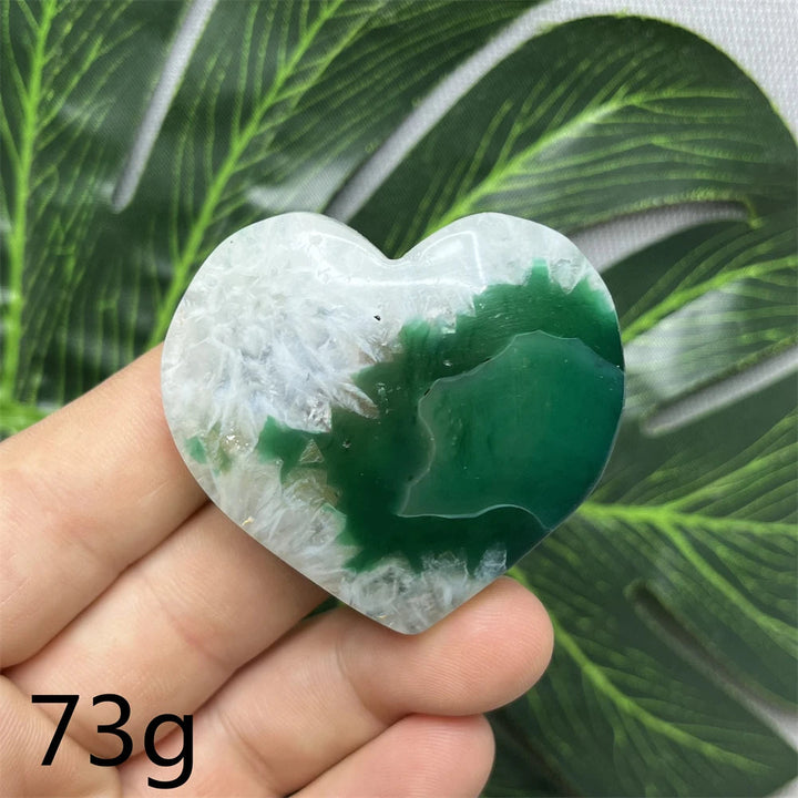 Green Cherry Blossom Agate Hearts