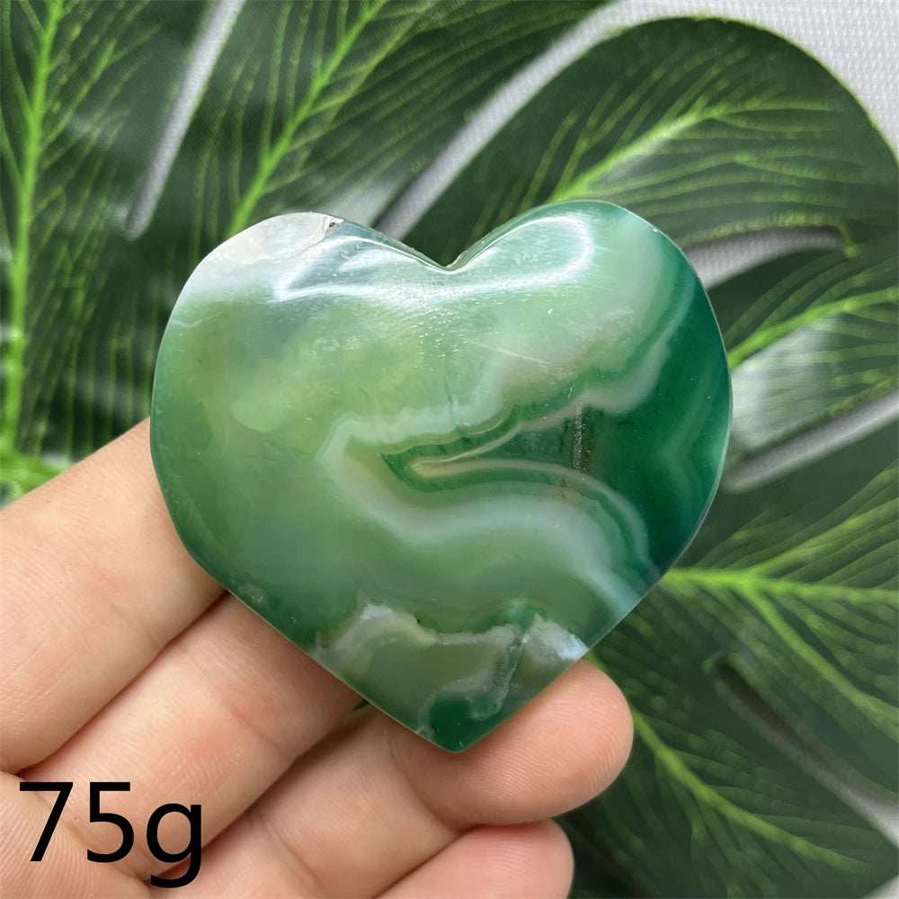 Green Cherry Blossom Agate Hearts