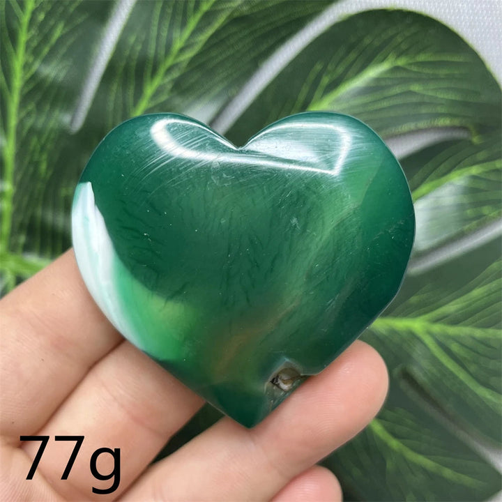 Green Cherry Blossom Agate Hearts