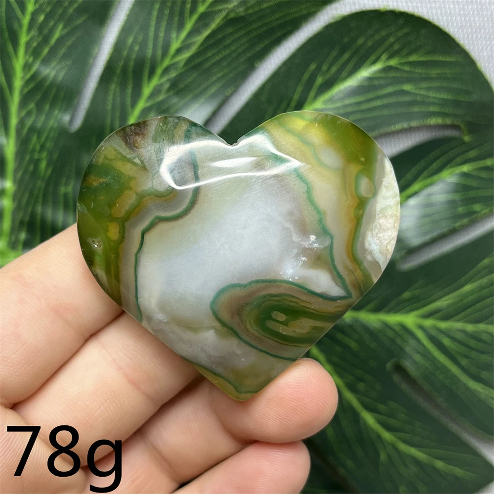 Green Cherry Blossom Agate Hearts