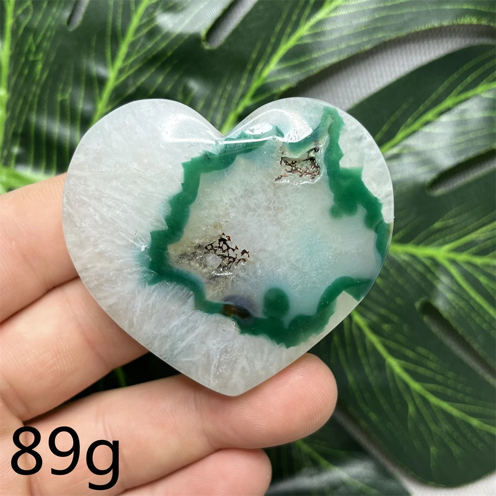 Green Cherry Blossom Agate Hearts