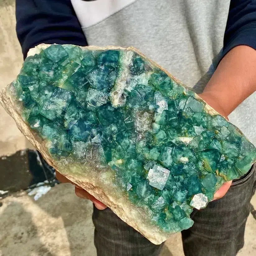 Green Cube Fluorite Rough Rock Cluster