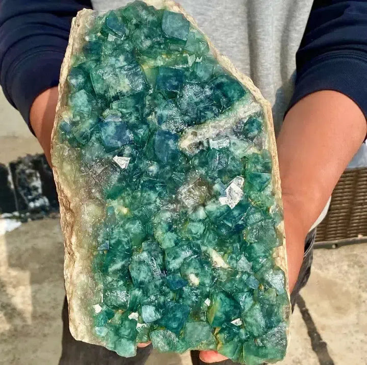 Green Cube Fluorite Rough Rock Cluster