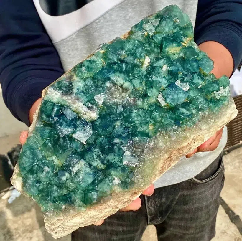 Green Cube Fluorite Rough Rock Cluster