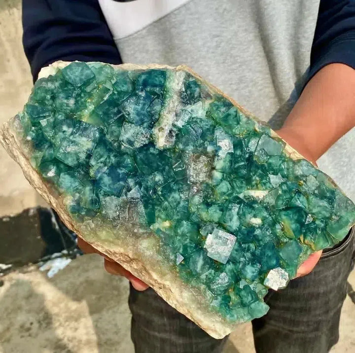 Green Cube Fluorite Rough Rock Cluster