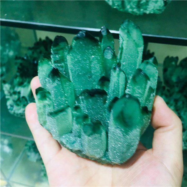 Green Ghost Quartz Crystal Cluster