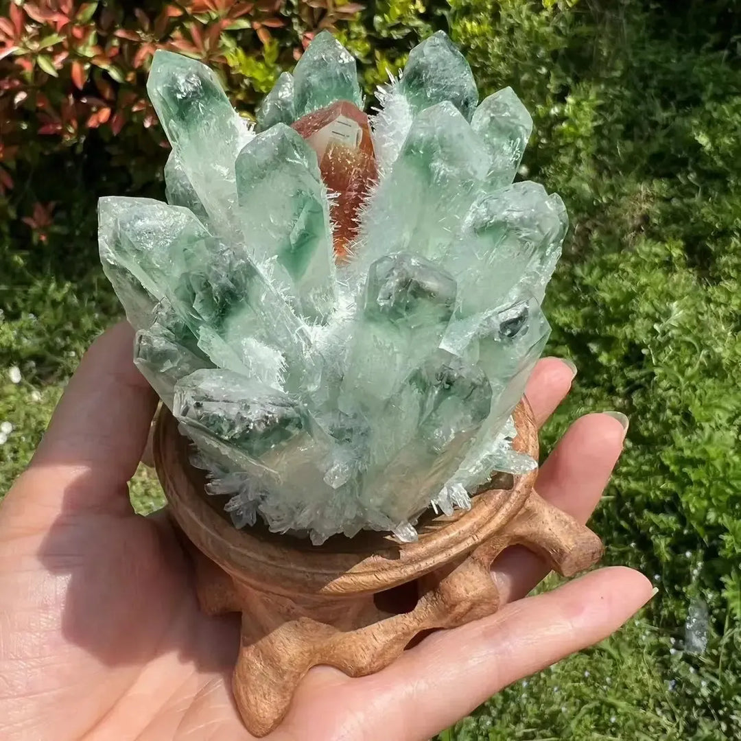 Green Ghost Quartz Crystal Cluster