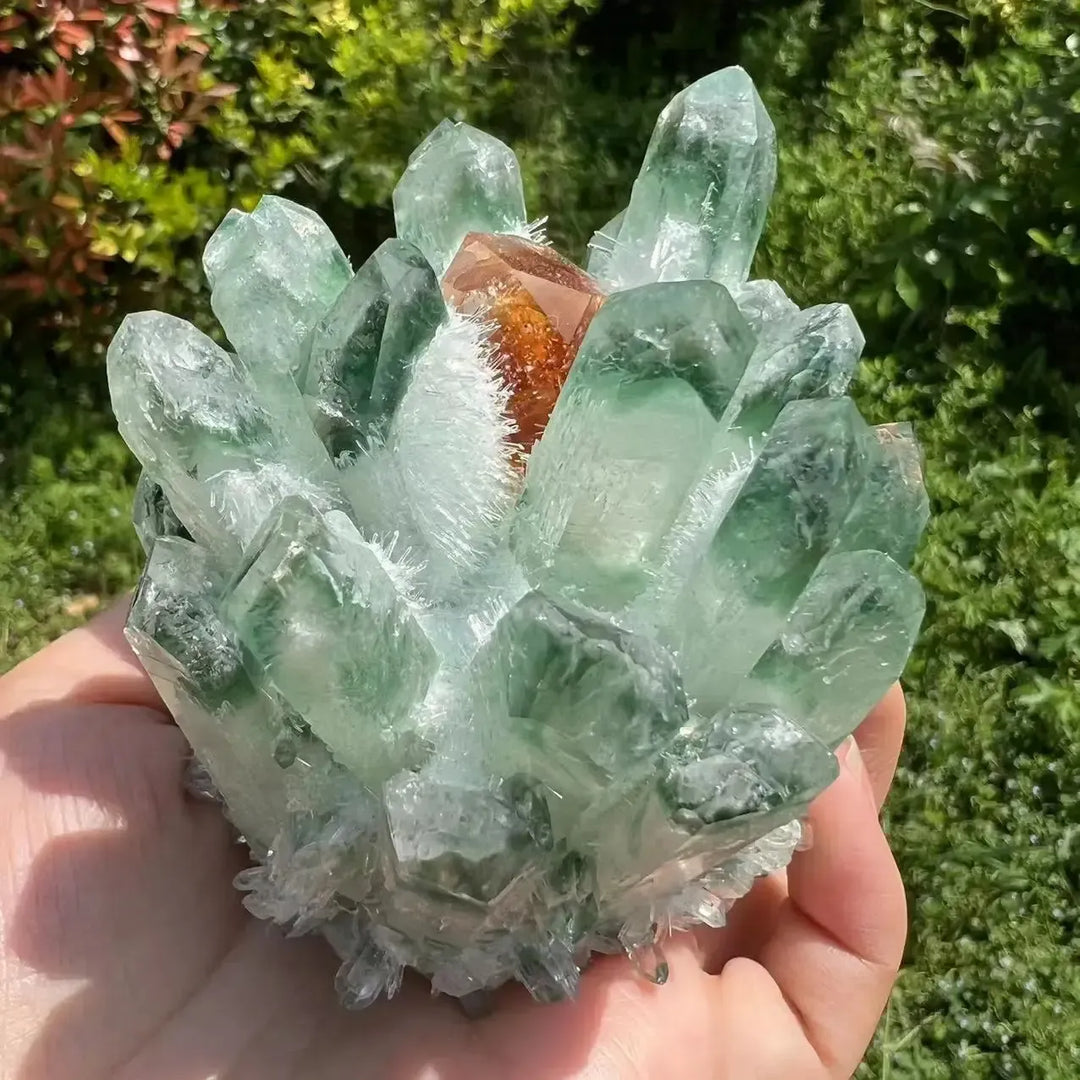 Green Ghost Quartz Crystal Cluster