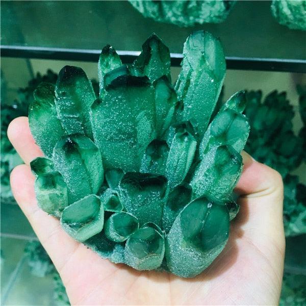 Green Ghost Quartz Crystal Cluster