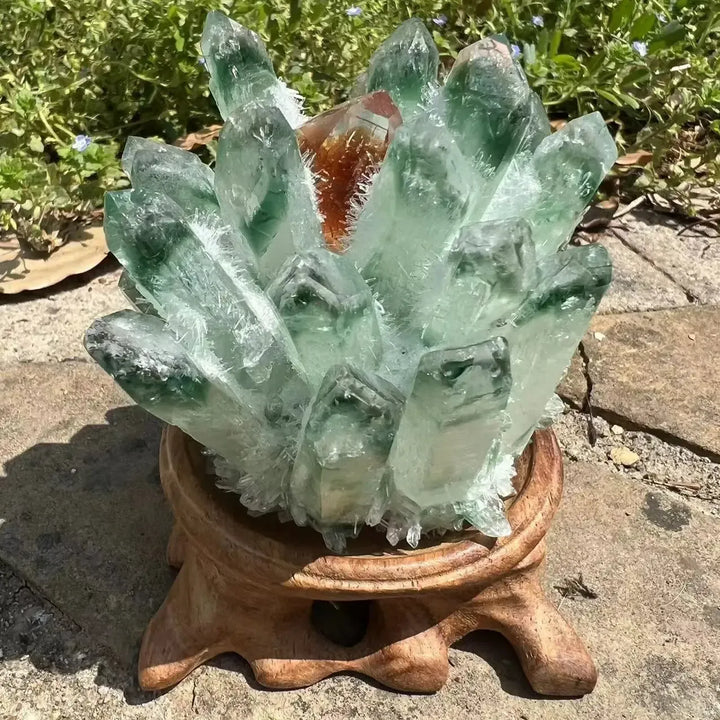 Green Ghost Quartz Crystal Cluster