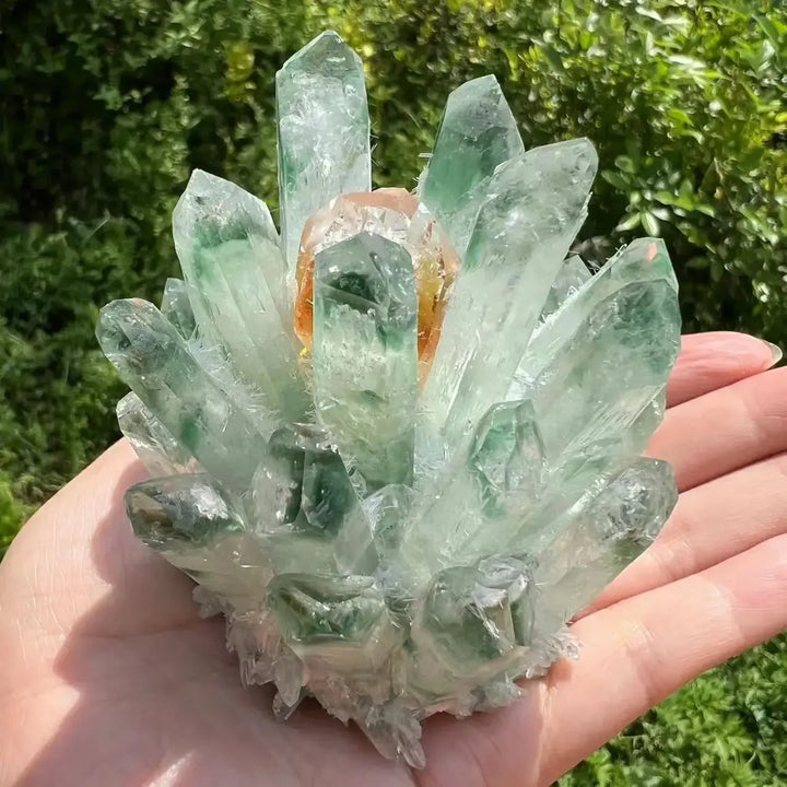 Green Ghost Quartz Crystal Cluster