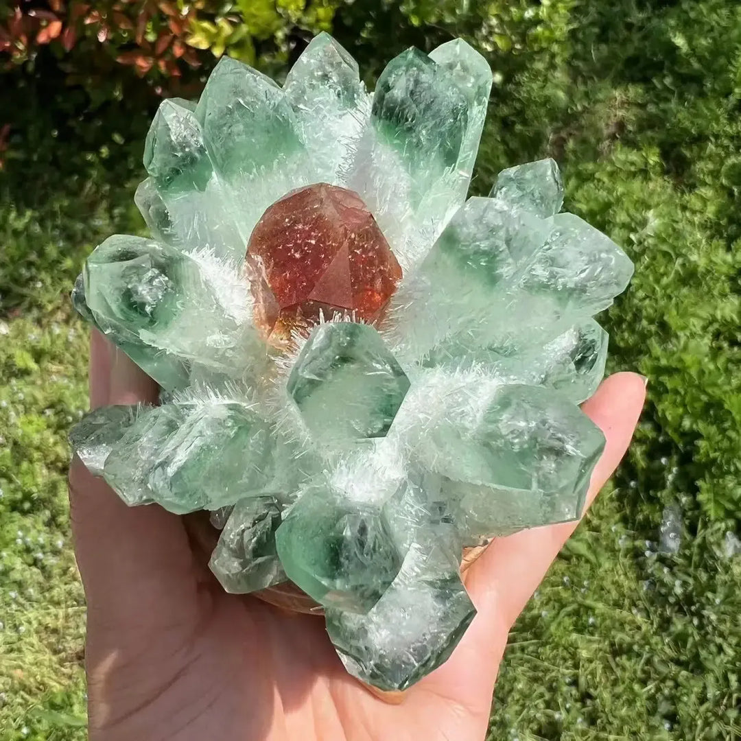 Green Ghost Quartz Crystal Cluster