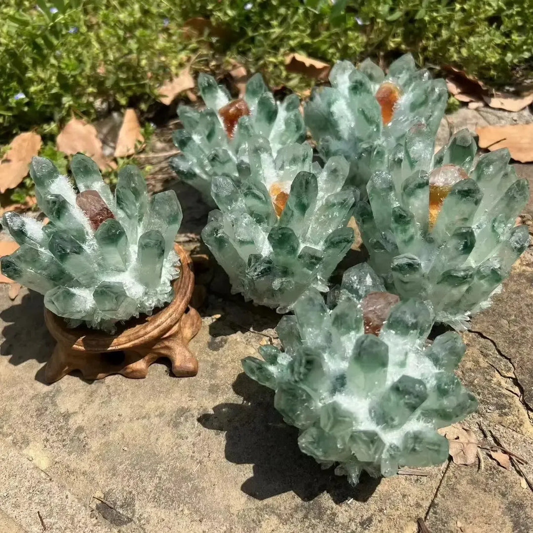 Green Ghost Quartz Crystal Cluster