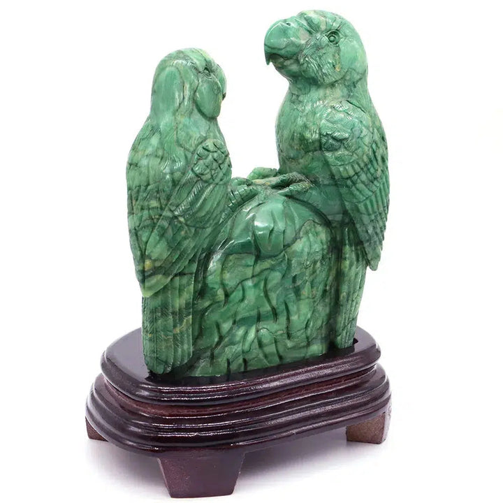 Green Jade Crystal Carved Parrots