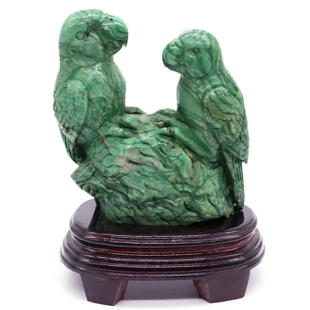 Green Jade Crystal Carved Parrots