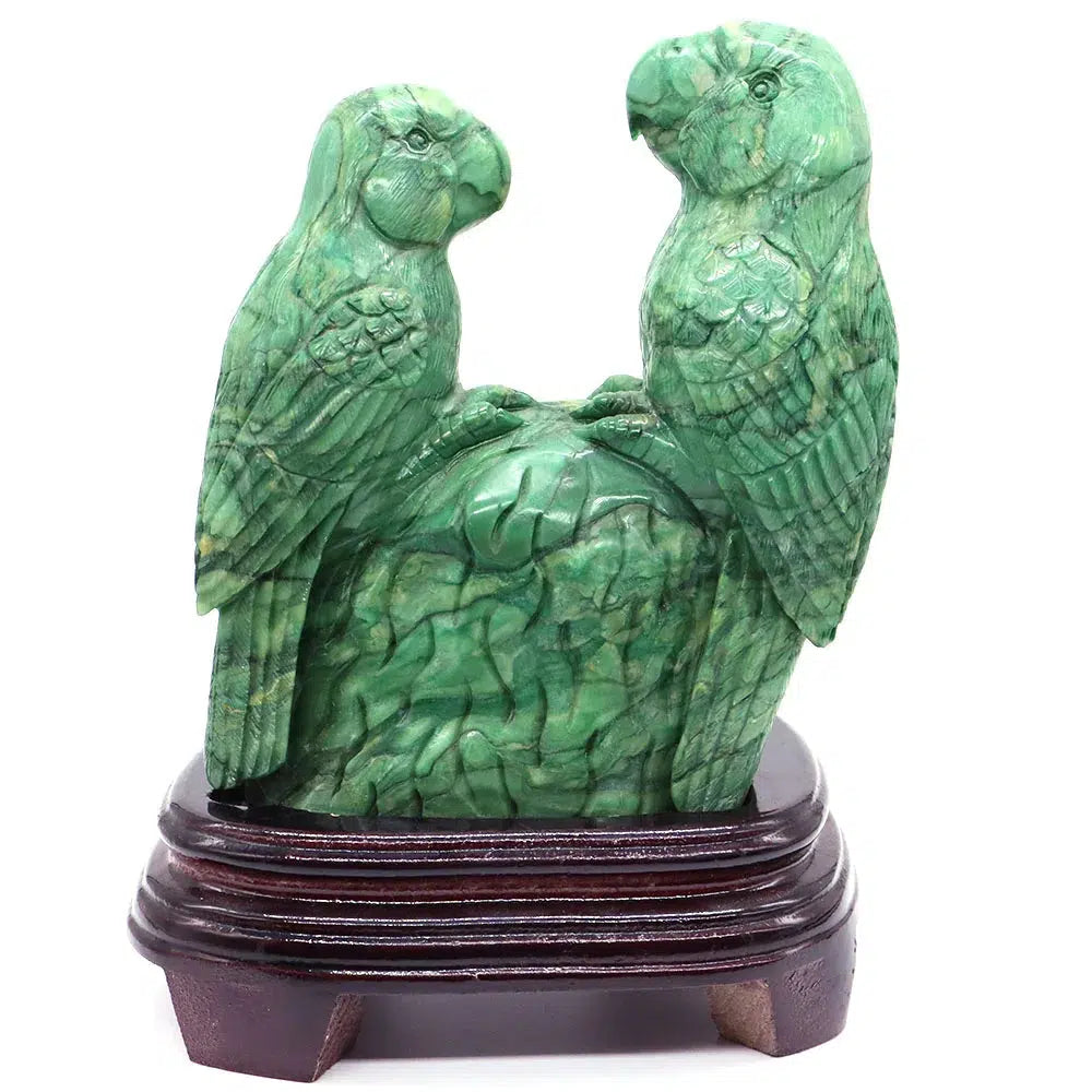 Green Jade Crystal Carved Parrots