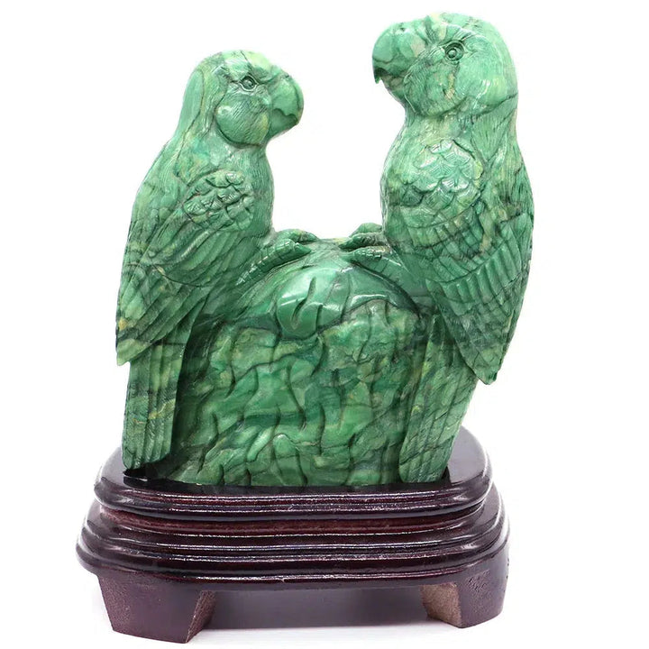 Green Jade Crystal Carved Parrots