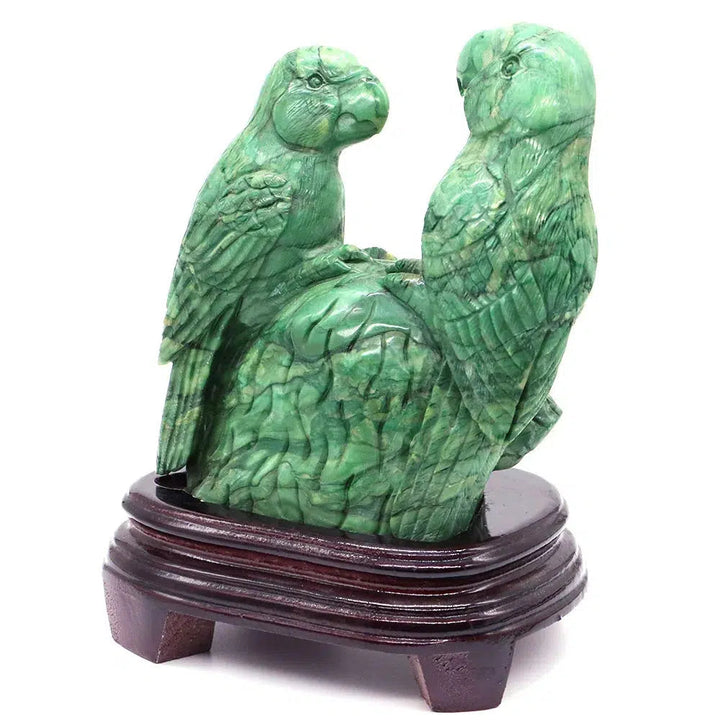 Green Jade Crystal Carved Parrots