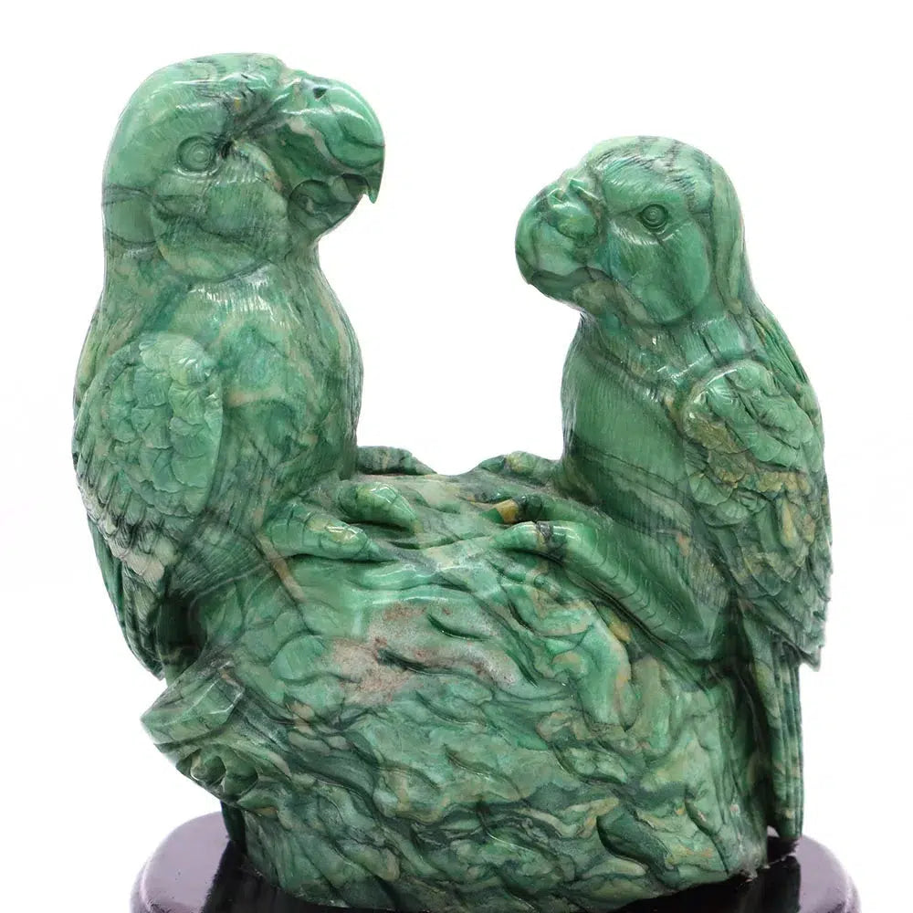 Green Jade Crystal Carved Parrots