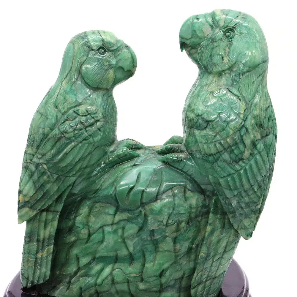 Green Jade Crystal Carved Parrots