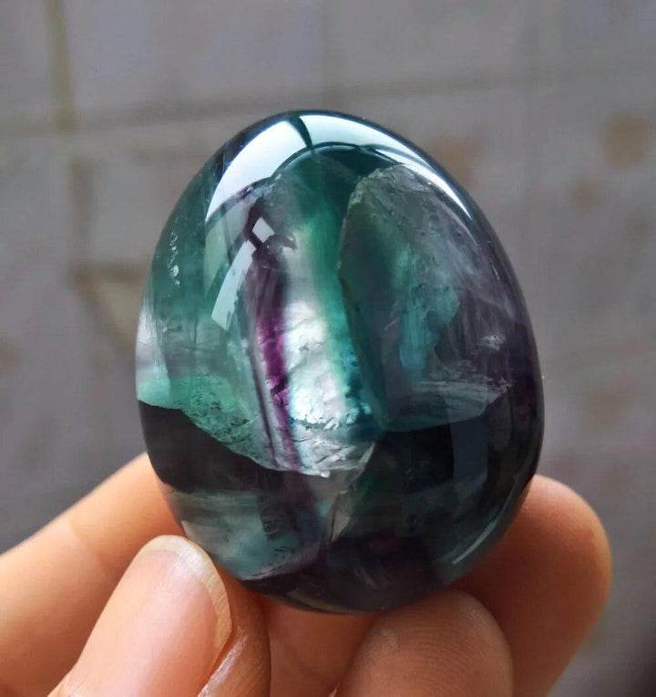 Green Purple Fluorite Crystal Egg +base