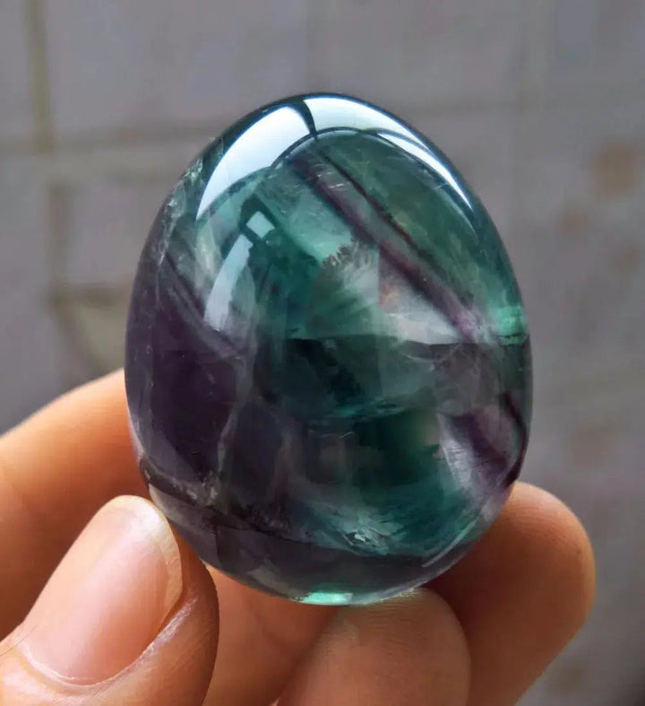 Green Purple Fluorite Crystal Egg +base