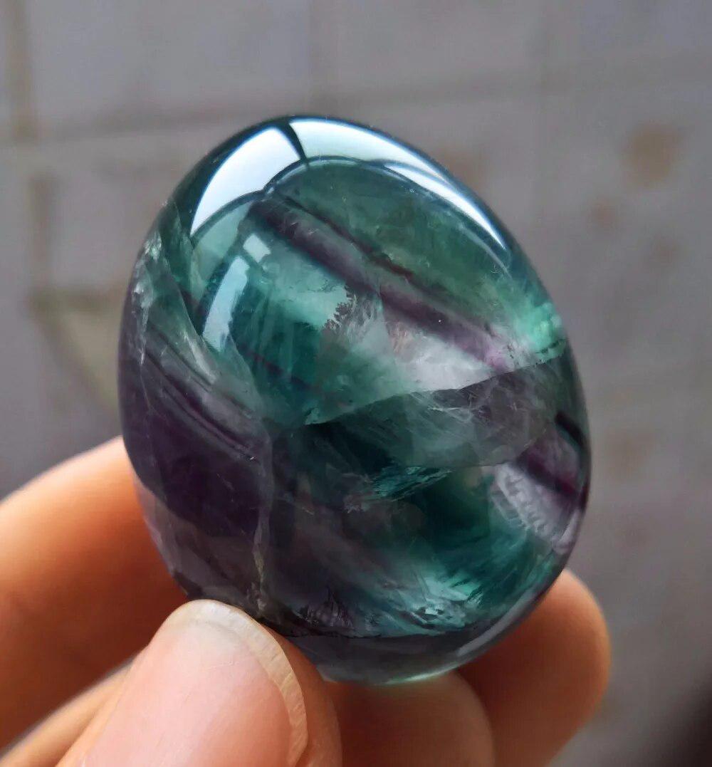 Green Purple Fluorite Crystal Egg +base