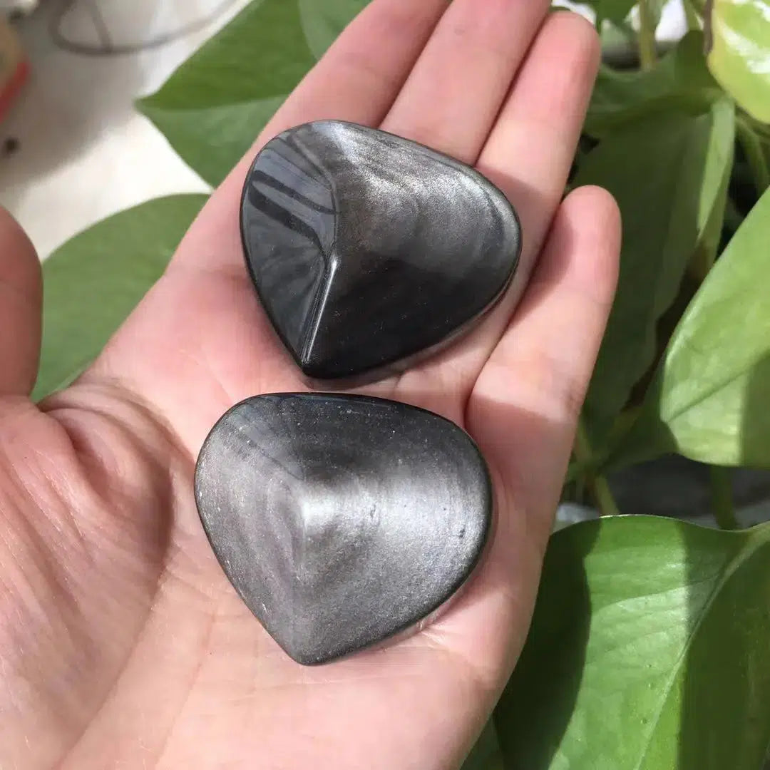 Silver Obsidian Crystal Hearts