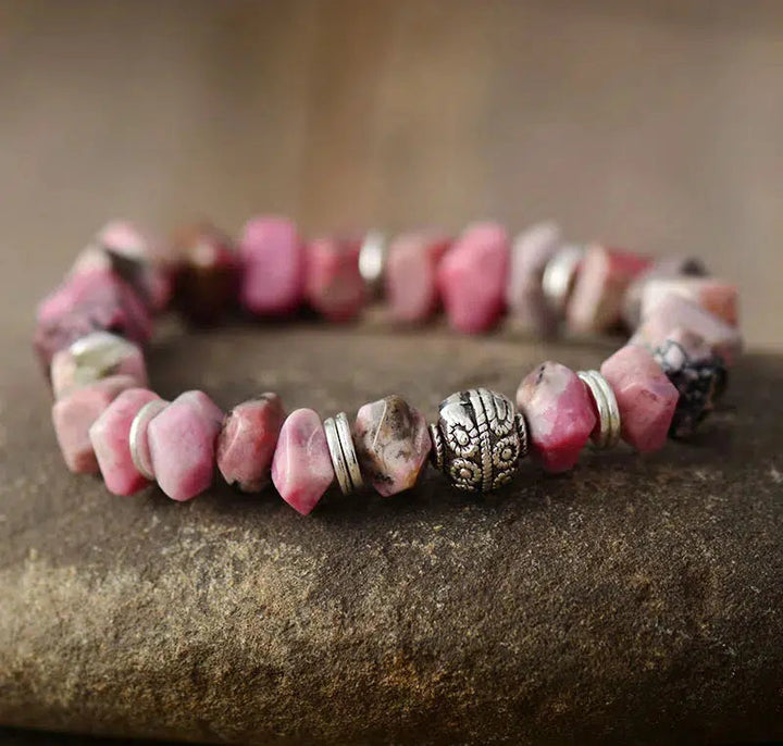 Heart Shape Charm Rhodonite Stretch Elastic Bracelet