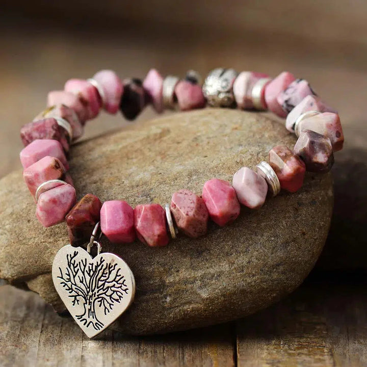 Heart Shape Charm Rhodonite Stretch Elastic Bracelet