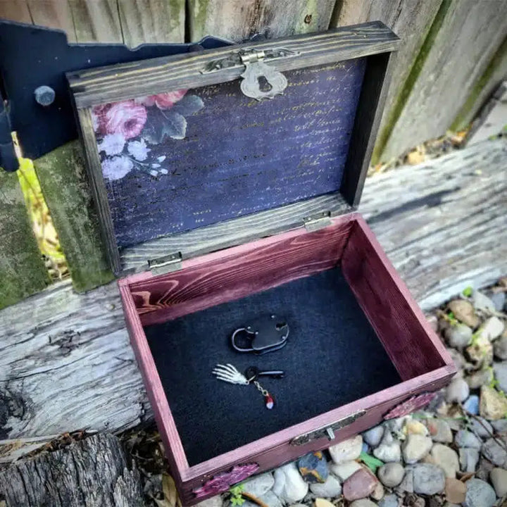 Hidden Key Wooden Moon And Crystals Box