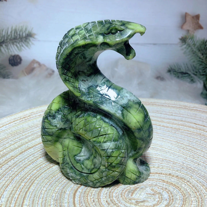 High Quality Green Jasper Carved Cobra