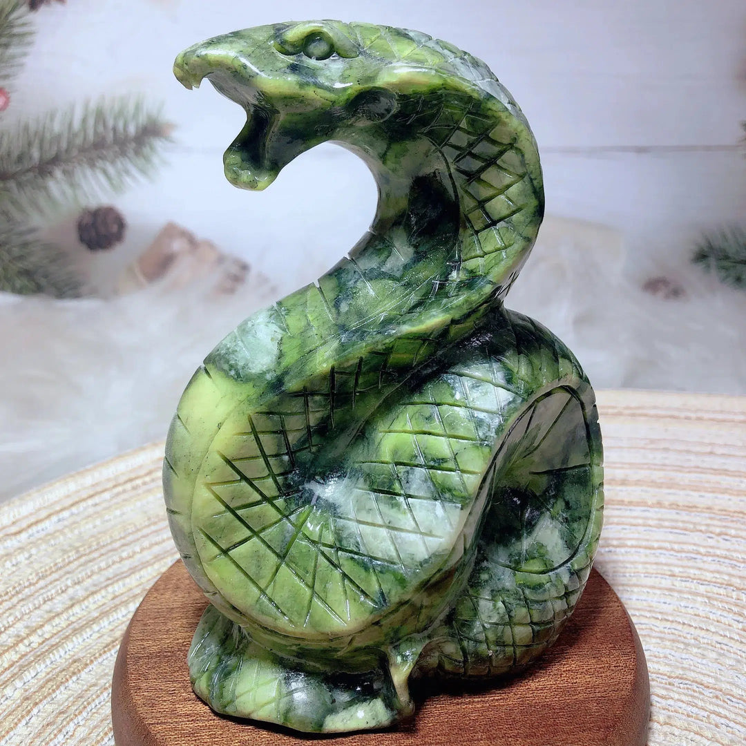 High Quality Green Jasper Carved Cobra