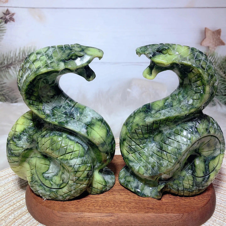 High Quality Green Jasper Carved Cobra