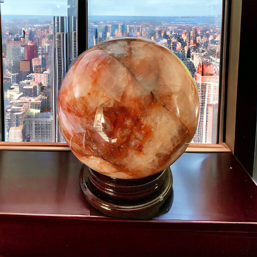 Huge Hematoid “Fire” Quartz Sphere with Stand-Spheres-Crystal Destiny-Hematoid Quartz-6.25” Diameter — 15.3 Pounds-Crystal Destiny