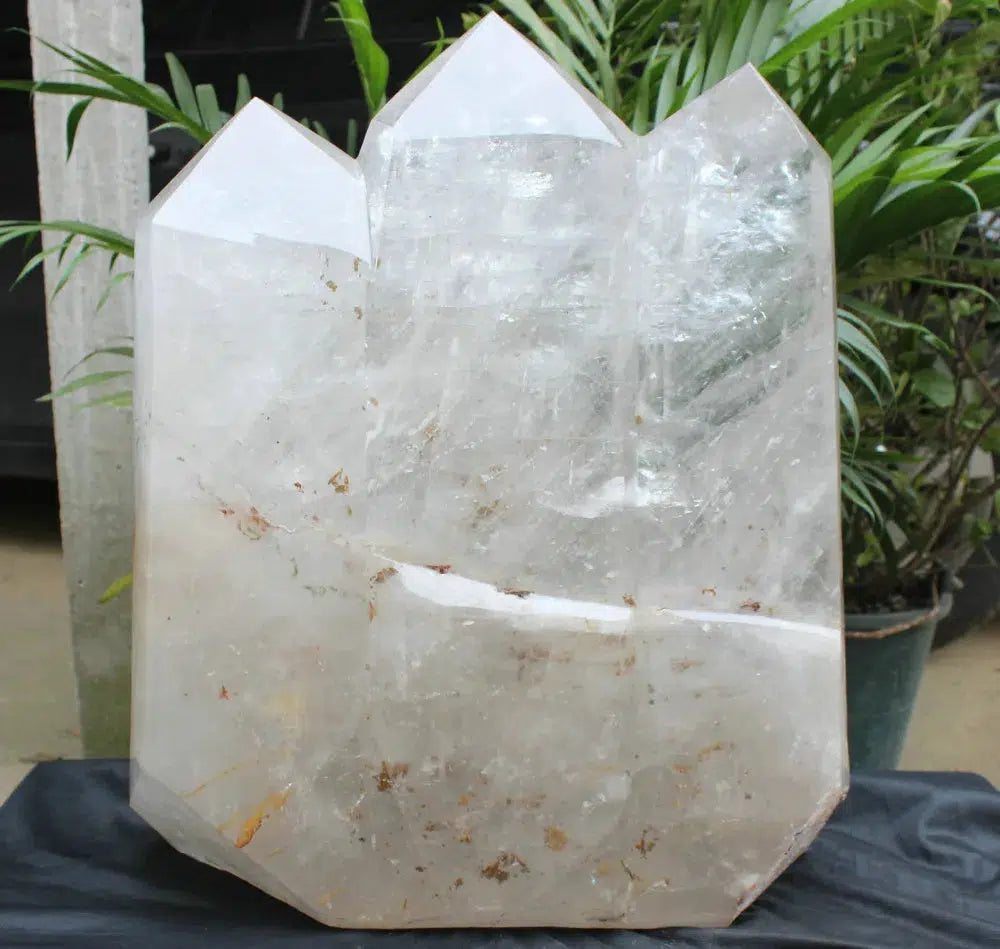 Huge Natural White Clear Rainbow Quartz Crystal 3 Peak Tower