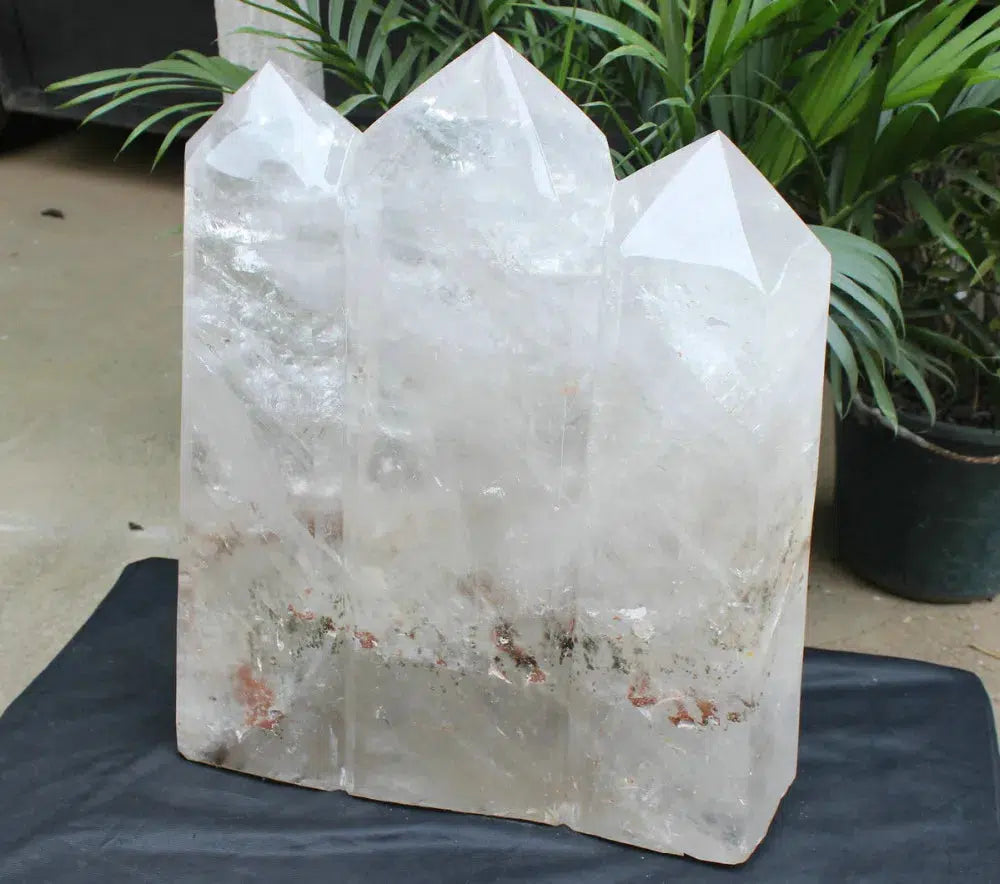 Huge Natural White Clear Rainbow Quartz Crystal 3 Peak Tower