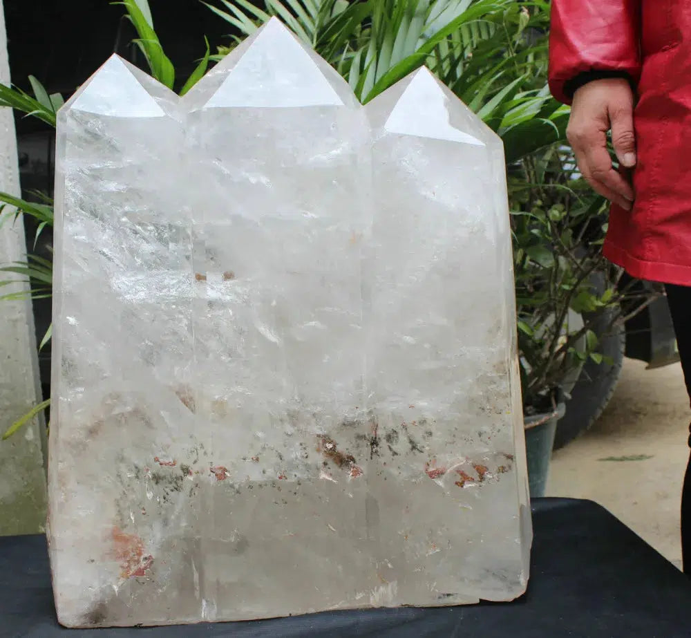 Huge Natural White Clear Rainbow Quartz Crystal 3 Peak Tower