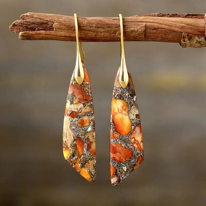 Imperial Jasper Chunky Leaf Earrings