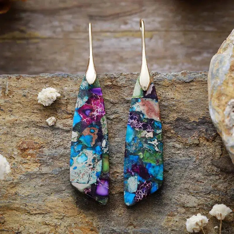 Imperial Jasper Chunky Leaf Earrings