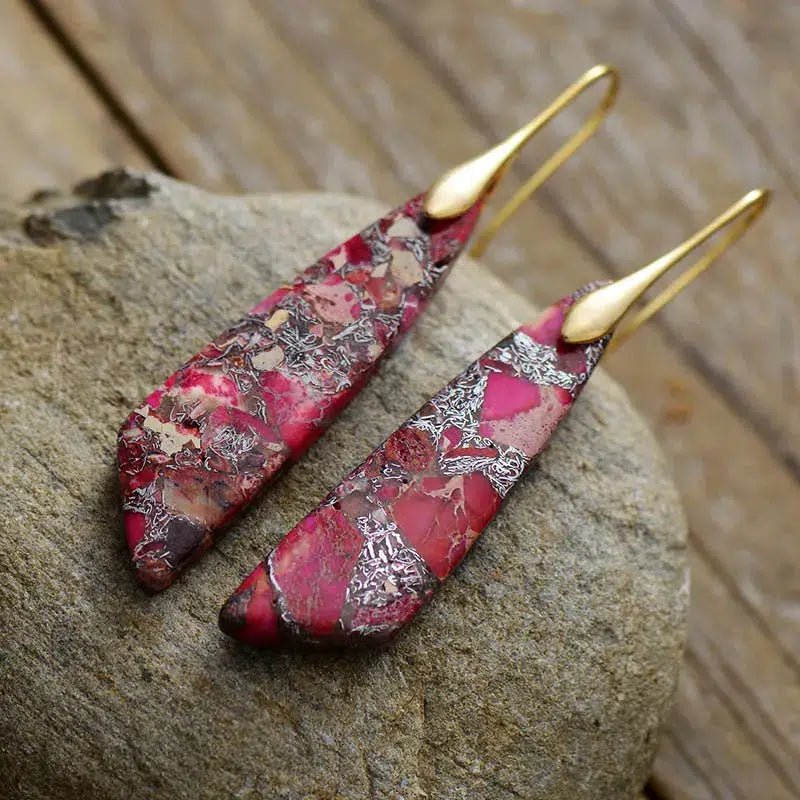 Imperial Jasper Chunky Leaf Earrings