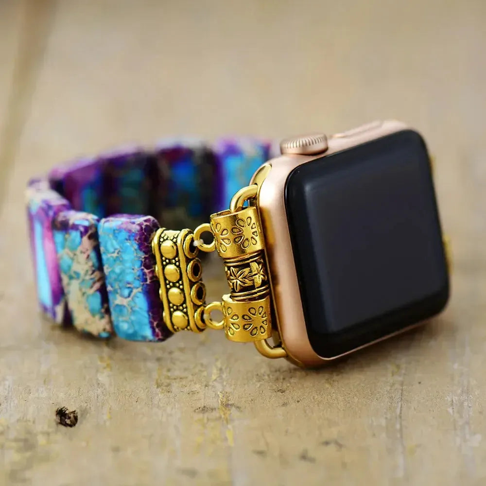 Imperial Jasper Smartwatch Band-Bands-Ali-Purple Blue - Gold Metal-Small-Apple 38-41MM Plate-Crystal Destiny