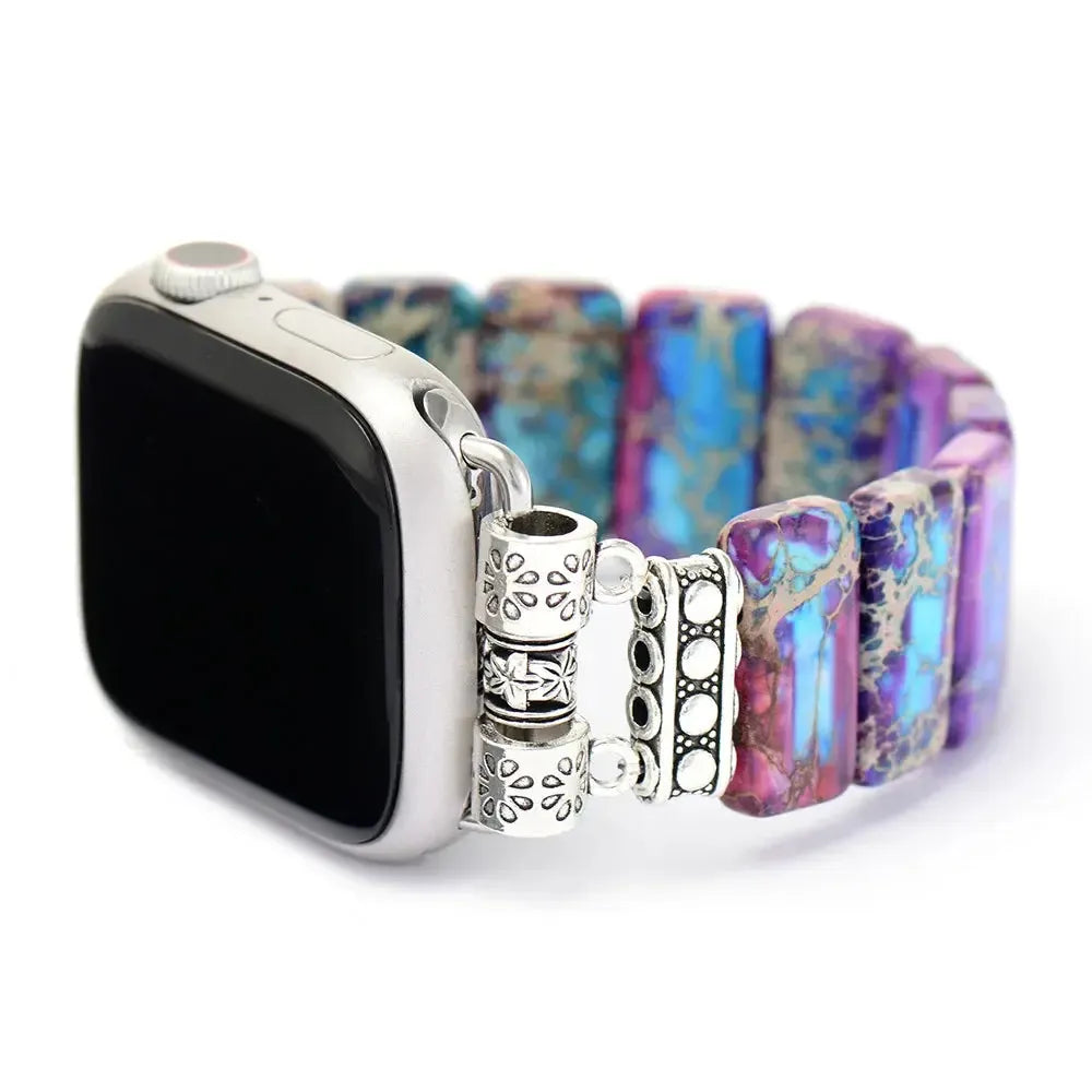 Imperial Jasper Smartwatch Band-Bands-Ali-Purple Blue - Silver Metal-Small-Apple 38-41MM Plate-Crystal Destiny