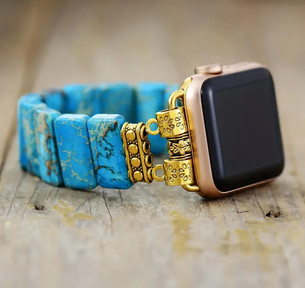 Imperial Jasper Smartwatch Band-Bands-Ali-Turquoise Gold-Small-Apple 38-41MM Plate-Crystal Destiny
