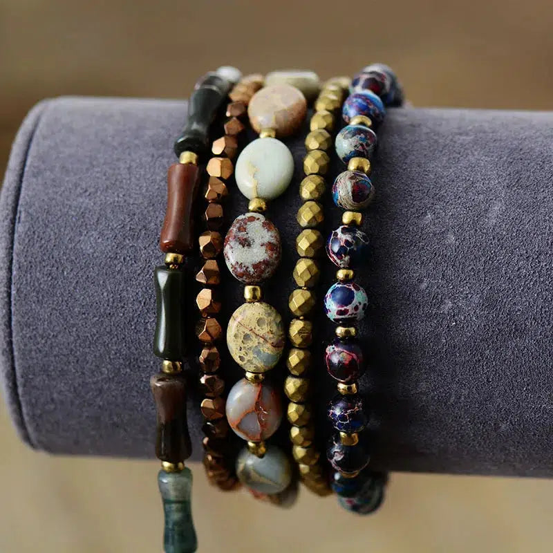 Jasper, Bamboo, Onyx, Beads Multi-Strand Bracelet