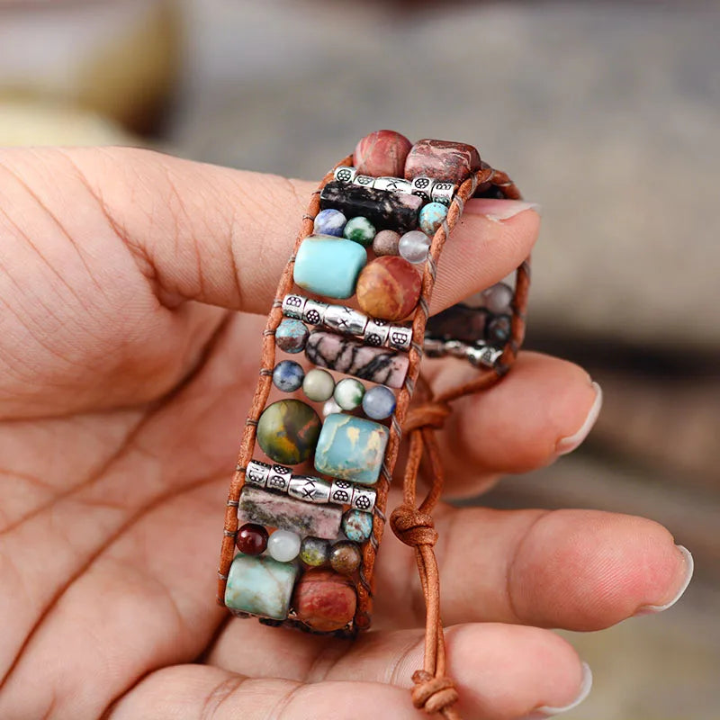 Jasper Beaded Bohemian Leather Wrap Bracelet